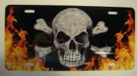 Skull Fire Cross Bones  car plate graphic