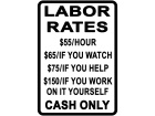  Labor Rates Sign Decal Mechanic 1 Decal