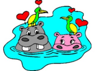 Sticker Custom Preview Image #020428 Animals Cartoons Hippos Birdsin Love