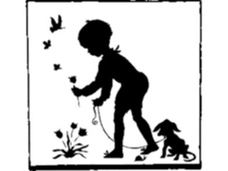 Sticker Custom Preview Image #026788 Antique Style People Silhouettes Boy Picking Flower