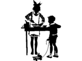 Sticker Custom Preview Image #026826 Antique Style People Silhouettes Kids Cooking