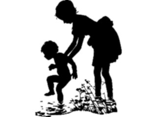 Sticker Custom Preview Image #026835 Antique Style People Silhouettes Kids Playingin Water