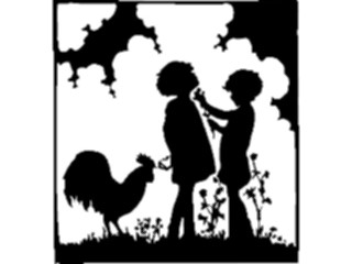 Sticker Custom Preview Image #026838 Antique Style People Silhouettes Kidswith Rooster