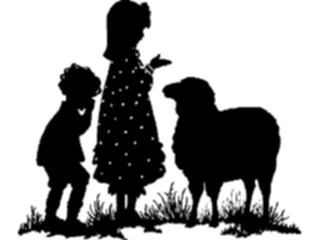 Sticker Custom Preview Image #026839 Antique Style People Silhouettes Kidswith Sheep