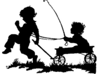 Sticker Custom Preview Image #026841 Antique Style People Silhouettes Kidswith Wagon