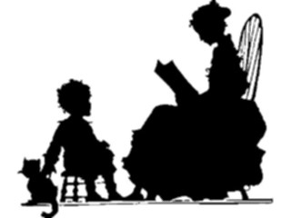 Sticker Custom Preview Image #026868 Antique Style People Silhouettes Readingto Child1