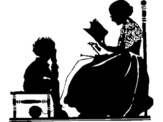 Sticker Custom Preview Image #026869 Antique Style People Silhouettes Readingto Child2