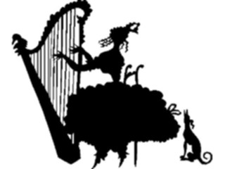 Sticker Custom Preview Image #026888 Antique Style People Silhouettes Woman Playing Harp