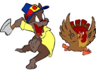 Sticker Custom Preview Image #075201 Holidays Thanksgiving Cat Chasing Turkey