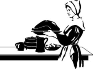 Sticker Custom Preview Image #075307 Holidays Thanksgiving Pilgrim Womanwith Food