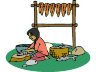 Sticker Custom Preview Image #098478 People Cartoons Eskimo Woman Preparing Fish