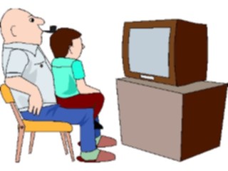 Sticker Custom Preview Image #098562 People Cartoons Father Son Watching T V