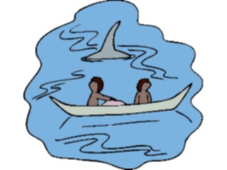 Sticker Custom Preview Image #099634 People Cartoons Shark Circling Canoe