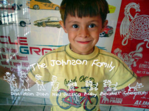 family sticker applied to clear glass